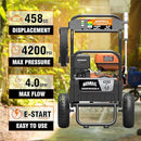 Genmax GMGPW4200-A 4200 PSI and 4 GPM Gas Pressure Washer with Electric-Start, 5 QC Nozzle Tips, Spray Gun and 3/8-inch x 50-Foot Hose