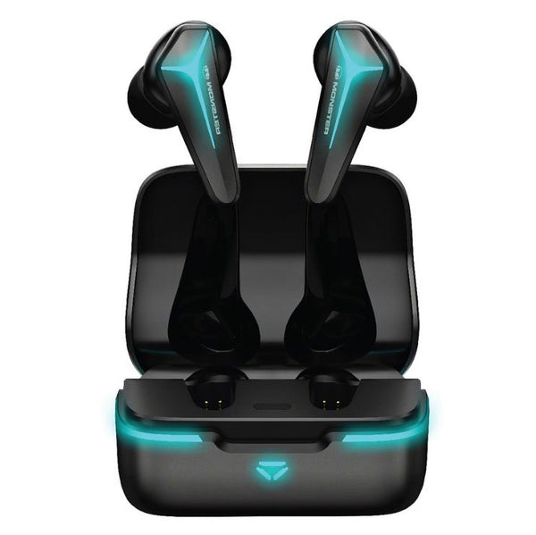 Monster  - Mission V1 True Wireless Low Latency Gaming Earbuds Black/Blue LED