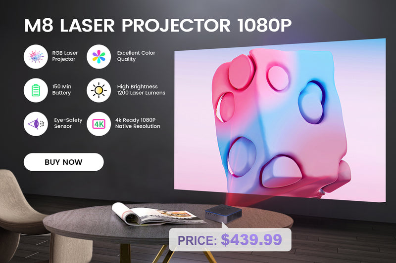 AAXA M8 Laser Smart Projector, 1080P Native, 1200 Lumens, USBC & Wireless Mirroring, Android onboard
