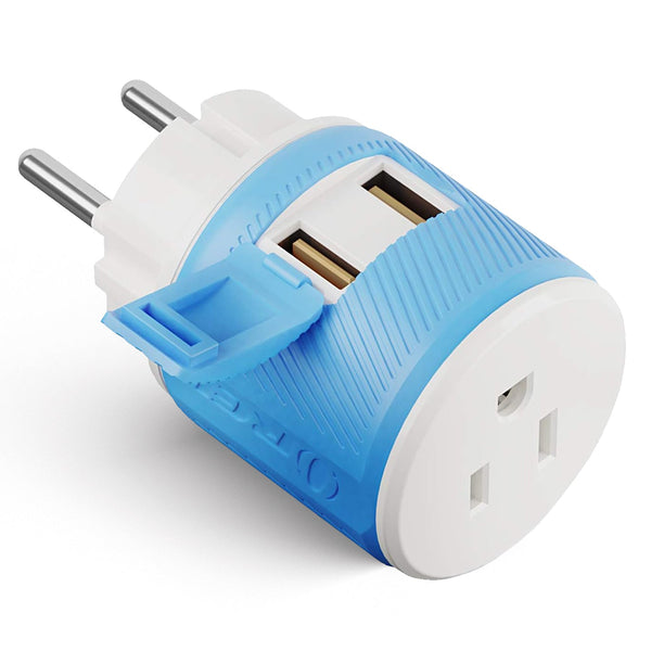 Adaptador de viaje para Dinamarca - 3 en 1 - 2 USB - Tipo K - Diseño compacto (U2U-20)