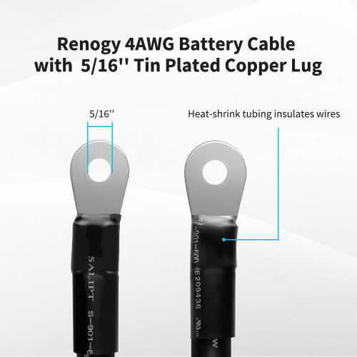 Renogy RBCCB12IN1 - Renogy 1AWG 12Inch Copper Battery Interconnect Cable for 5/16Inch Lugs