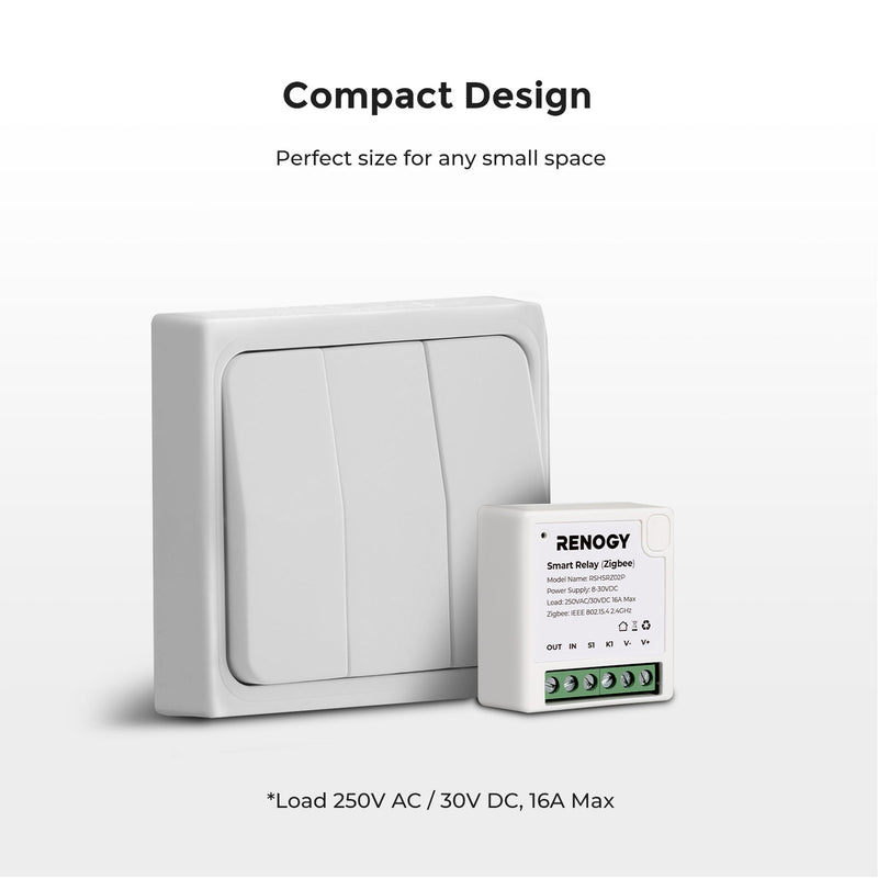 Renogy Zigbee Smart Relay,8-30V,250VAC/30VDC,16A
