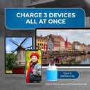 Adaptador de viaje para Dinamarca - 3 en 1 - 2 USB - Tipo K - Diseño compacto (U2U-20)