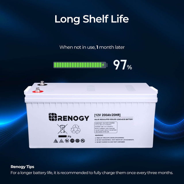 Renogy RNG-BATT-AGM12-200 - Renogy Deep Cycle AGM Battery 12 Volt 200Ah for RV, Solar, Marine, and Off-Grid Applications