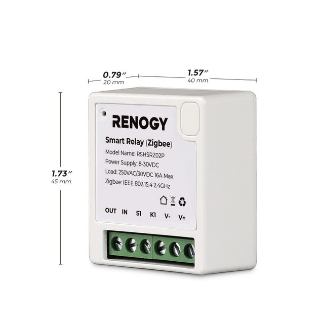 Renogy Zigbee Smart Relay,8-30V,250VAC/30VDC,16A