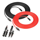 Rich Solar 10 Gauge Solar Panel Extension Cable with Male and Female Solar Connector Ends | 50 Feet Red & Black (Set) + Parallel Connectors