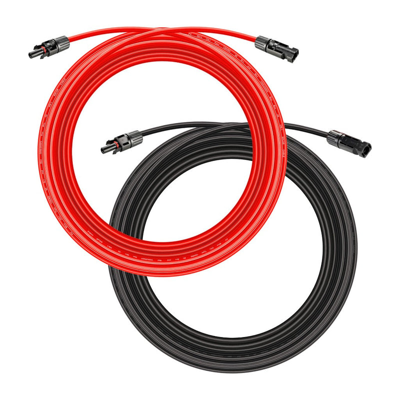 Rich Solar 10 Gauge Solar Panel Extension Cable with Male and Female Solar Connector Ends | 50 Feet Red & Black (Set) + Parallel Connectors