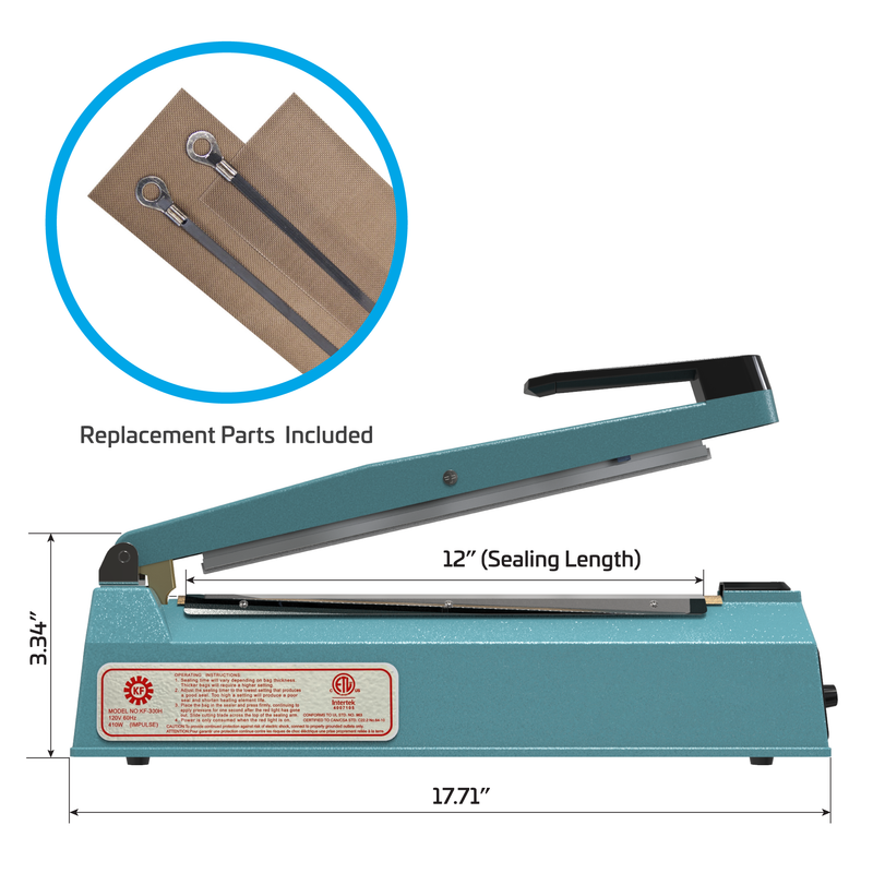 12” Manual Impulse Bag Sealer – UL Listed