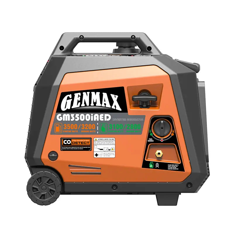 Generador inversor portátil Genmax GM3500iAED, motor portátil de combustible dual a gas o propano súper silencioso de 3500 W con capacidad paralela
