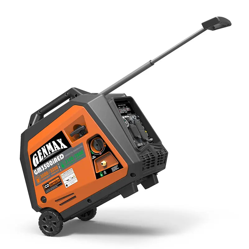 Generador inversor portátil Genmax GM3500iAED, motor portátil de combustible dual a gas o propano súper silencioso de 3500 W con capacidad paralela