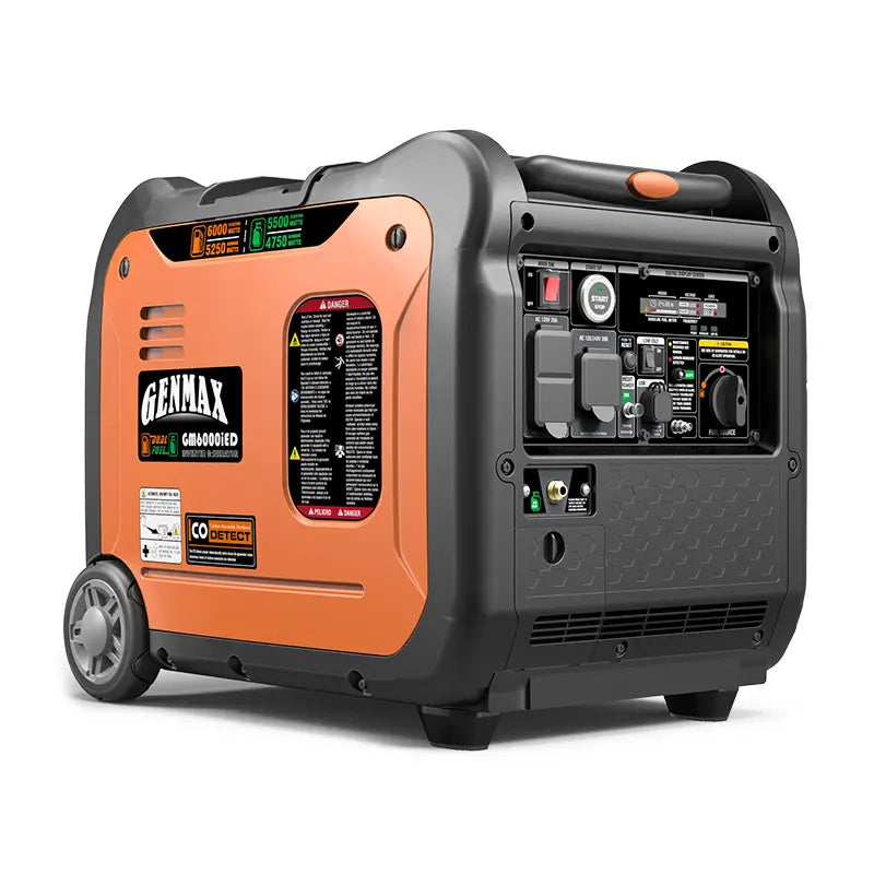 Generador inversor portátil Genmax GM6000iED, motor portátil de combustible dual súper silencioso de 6000 W