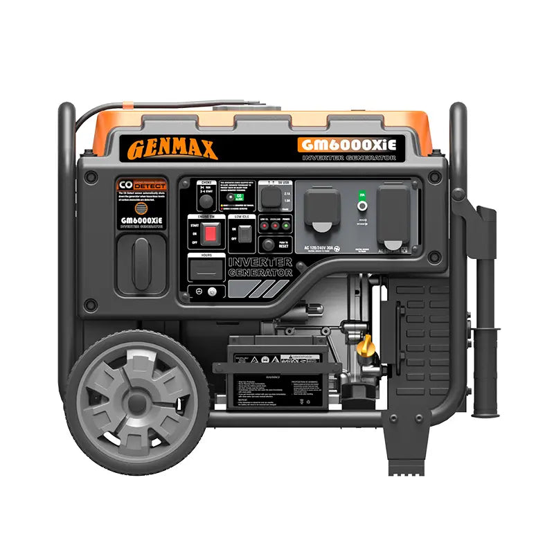 Generador inversor portátil Genmax GM6000XiE de 6000 W, con motor de alta velocidad a gas y marco abierto con arranque eléctrico