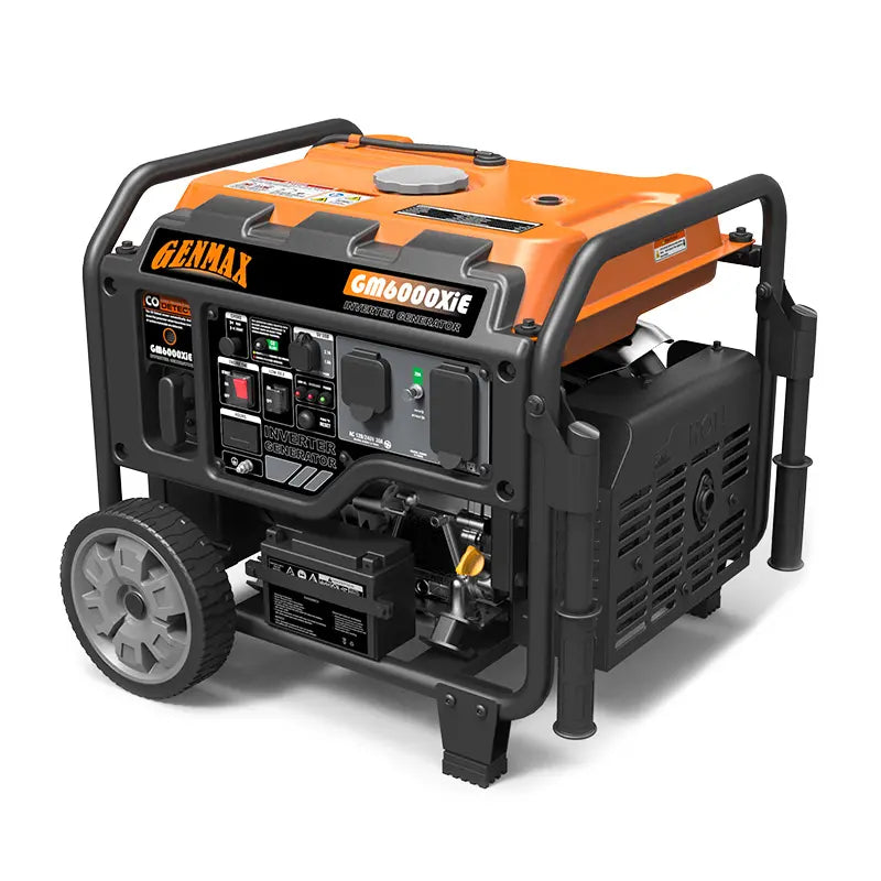 Generador inversor portátil Genmax GM6000XiE de 6000 W, con motor de alta velocidad a gas y marco abierto con arranque eléctrico