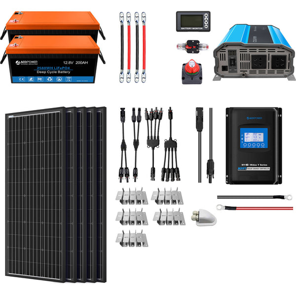 Acopower 100W mono
400Ah/3kW
(2x200Ah) Li400Ah M500w