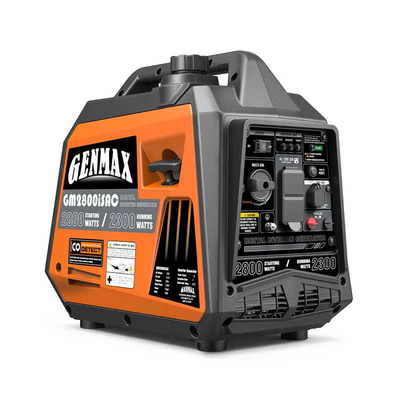 Generador inversor portátil Genmax GM2800iSAC de 2800 W, motor a gas ultrasilencioso, con sensor de CO y capacidad de conexión en paralelo