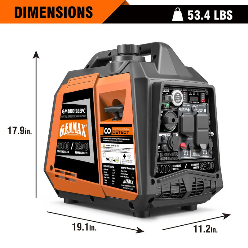Generador inversor de gasolina de 4000 vatios con detección de CO GENMAX GM4000iSBEPC