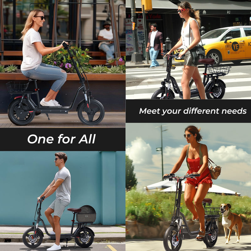 Patinete eléctrico iScooter i14 de 800 W con asiento y cesta para adultos