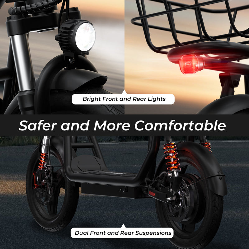 Patinete eléctrico iScooter i14 de 800 W con asiento y cesta para adultos