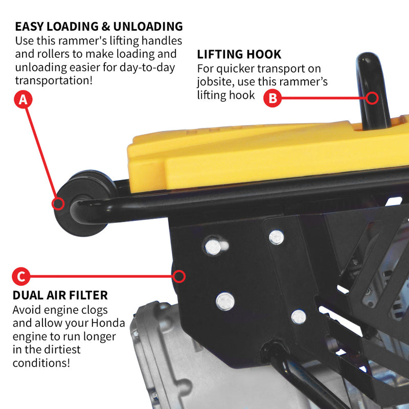 3.6HP Honda Vibratory Rammer Jumping Jack Tamper with Honda GXR120 Engine Impact Force 3,550 lbs/ft
