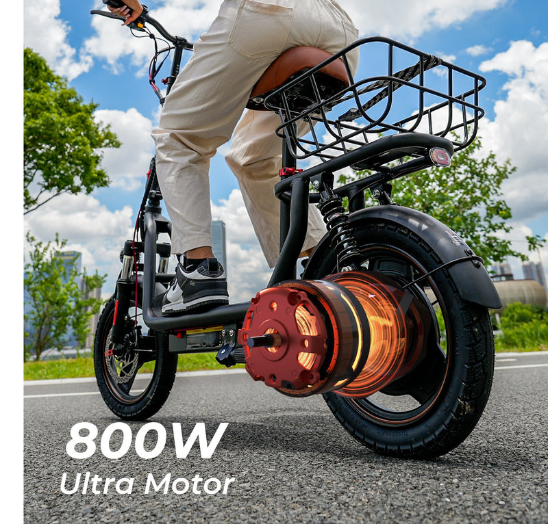 Patinete eléctrico iScooter i14 de 800 W con asiento y cesta para adultos