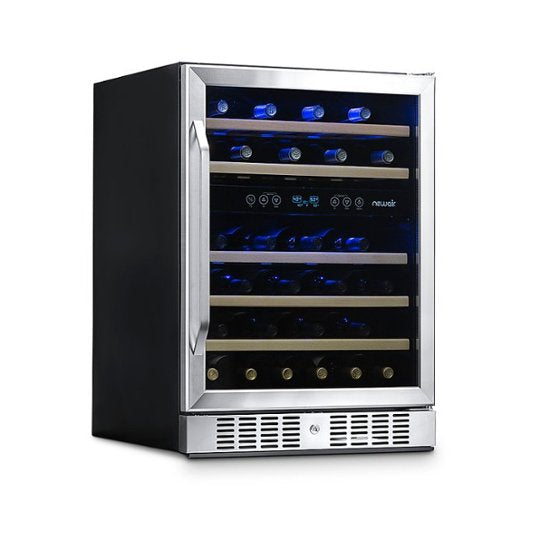 REFURB Newair 24” Dual Zone Wine Fridge w/ Beech Wood Shelves, 46 Bottles