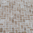 Medium Beige Travertine Tumbled Herringbone Mosaic Floor and Wall Tile - Livfloors Collection