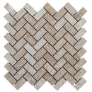 Medium Beige Travertine Tumbled Herringbone Mosaic Floor and Wall Tile - Livfloors Collection