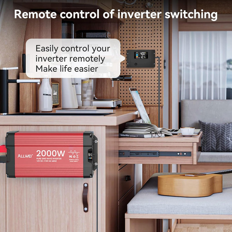ALLWEI 2000W Pure Sine Wave Inverter - 12V DC to 110V AC Power Converter