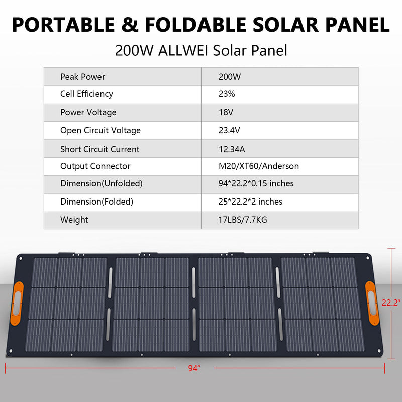 Solar Array 200w ALLWEI XY-200 200W Solar Panel for PPS1200 PPS2400