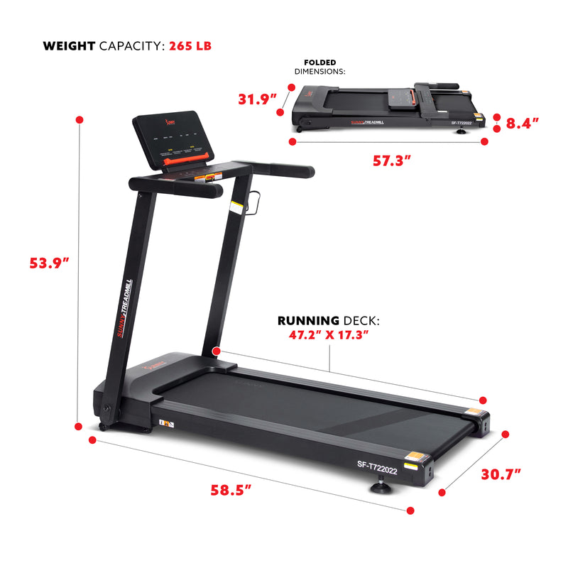 Sunny Health & Fitness Interactive Slim Auto Incline Treadmill with Bluetooth – SF-T722022