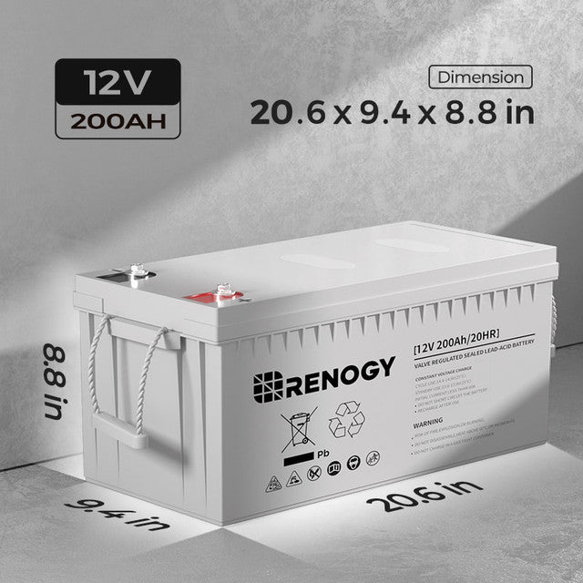 Renogy RNG-BATT-AGM12-200 - Renogy Deep Cycle AGM Battery 12 Volt 200Ah for RV, Solar, Marine, and Off-Grid Applications