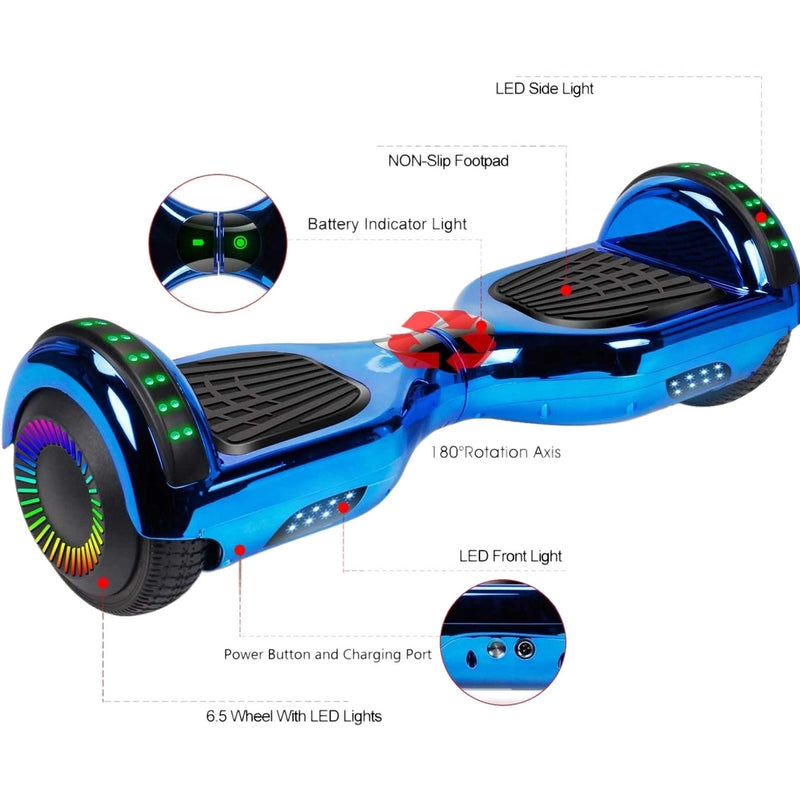 GlareWheel Hoverboard with Lights and Bluetooth Speaker - Blue