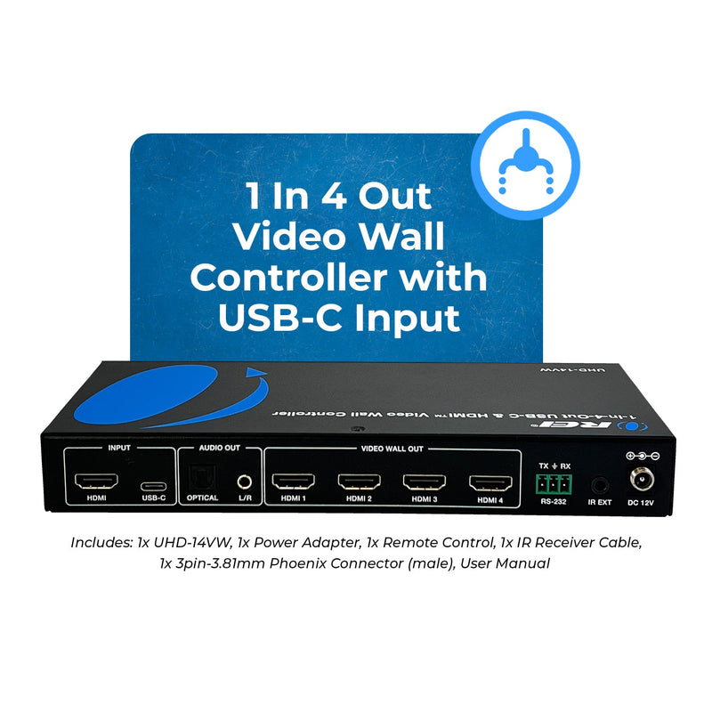 Controlador de videowall HDMI 2x2 con entrada UBS-C (UHD-14VW)