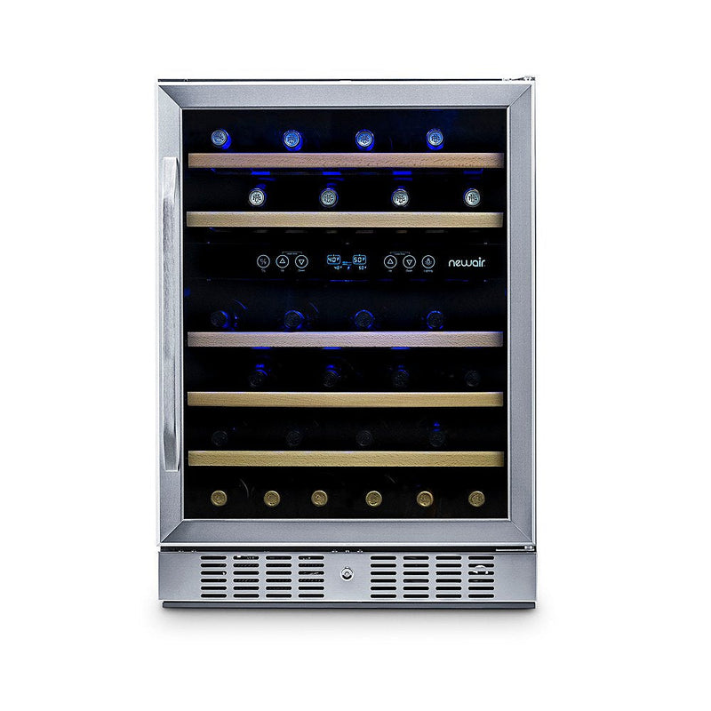 REFURB Newair 24” Dual Zone Wine Fridge w/ Beech Wood Shelves, 46 Bottles