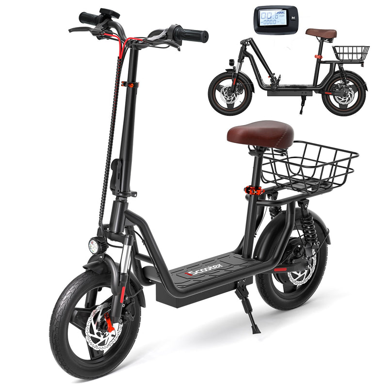 Patinete eléctrico iScooter i14 de 800 W con asiento y cesta para adultos