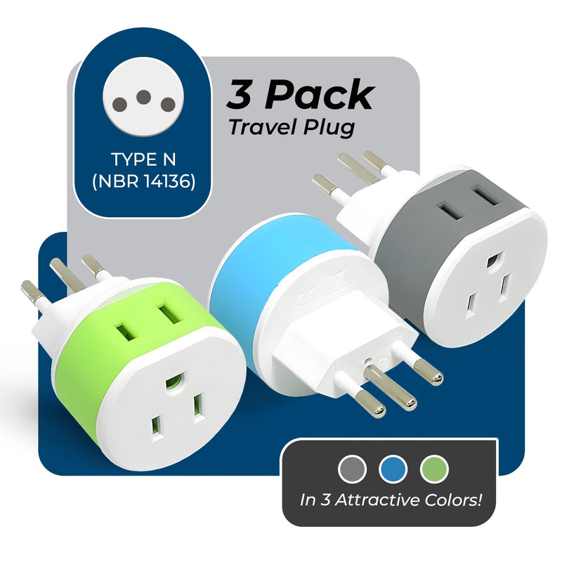 Adaptador de viaje para Brasil - 2 en 1 - Tipo N - Diseño compacto (US-11C)