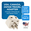 Adaptador de viaje para Japón y Filipinas - 2 en 1 - Tipo B - Diseño compacto (DB-5)