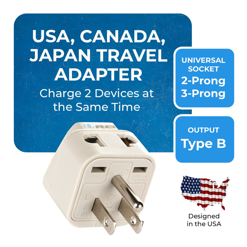 Adaptador de viaje para Japón y Filipinas - 2 en 1 - Tipo B - Diseño compacto (DB-5)