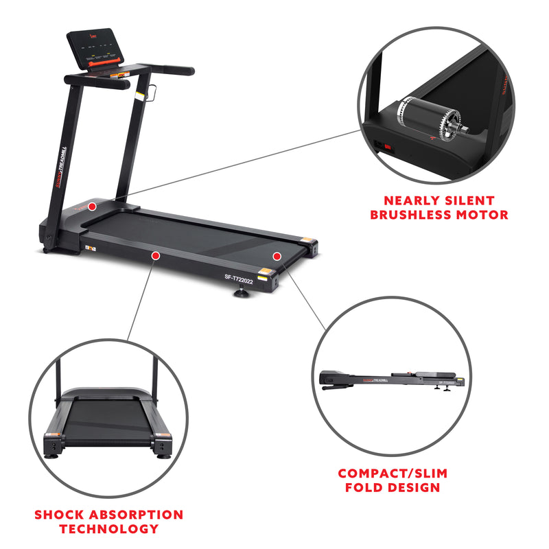 Sunny Health & Fitness Interactive Slim Auto Incline Treadmill with Bluetooth – SF-T722022