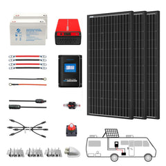 Acopower 100W mono
RV System
Gel Battery 200ah1.5kw 300w