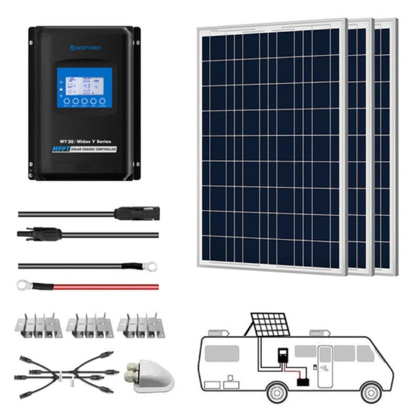 ACOPOWER 300W 12V Poly Solar RV Kits, 30A MPPT Charge Controller