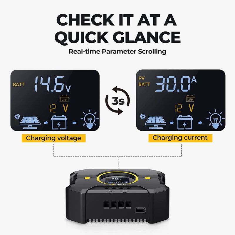 BougeRV Li 30A PWM Solar Charge Controller 12V 24V