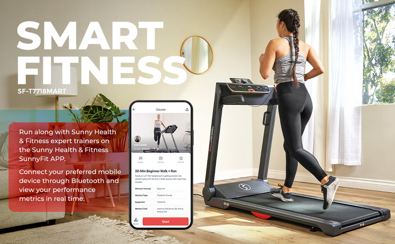 Sunny Health & Fitness Smart Strider Treadmill with 20" Wide LoPro Deck - SF-T7718SMART