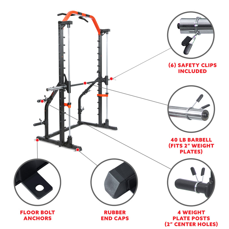 Rack para sentadillas con máquina Smith de Sunny Health &amp; Fitness Serie Essential II – SF-XF920021
