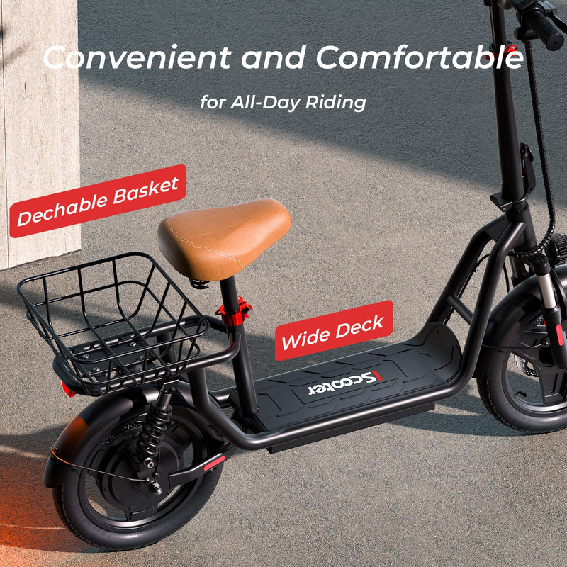 Patinete eléctrico iScooter i14 de 800 W con asiento y cesta para adultos