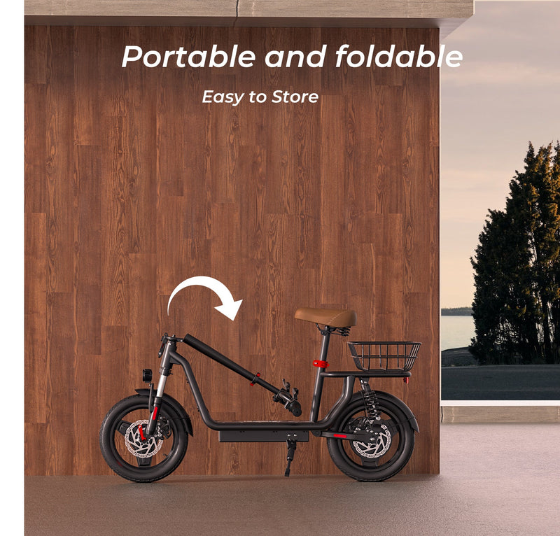 Patinete eléctrico iScooter i14 de 800 W con asiento y cesta para adultos
