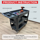 600 lbs Heavy Duty Plastic Rolling Utility Cart for Warehouse/Garage/Restaurants/Offices, HDPE Shelves, 5" Caster Wheels