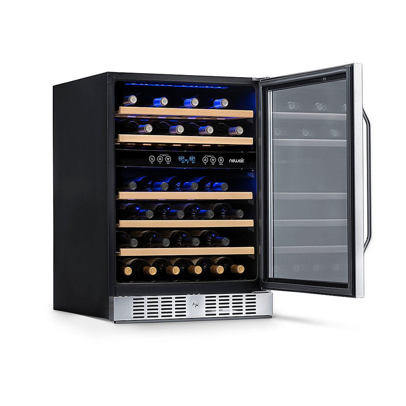 REFURB Newair 24” Dual Zone Wine Fridge w/ Beech Wood Shelves, 46 Bottles