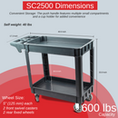 600 lbs Heavy Duty Plastic Rolling Utility Cart for Warehouse/Garage/Restaurants/Offices, HDPE Shelves, 5" Caster Wheels