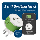 Adaptador de viaje para Suiza - 2 en 1 - Tipo J - Diseño compacto (US-11A)